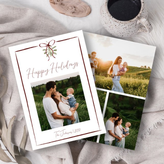 Invitation Joyeuses fêtes Main Rouge Tirée Bow Hiver 4 Photo (Créateur téléchargé)