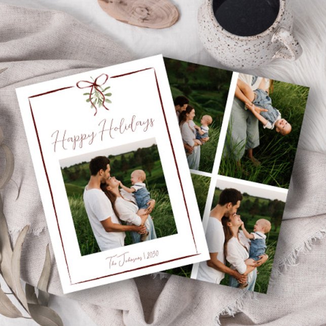 Invitation Joyeuses fêtes Main Rouge Tirée Bow Hiver 5 Photo (Créateur téléchargé)