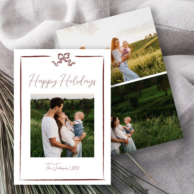 Invitation Joyeuses Fêtes Main Rouge Tirée Bow Trois Photo (Créateur téléchargé)