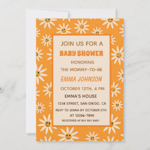 Invitation Joyeuses Groovy Rétro Marguerites Blanches 
