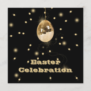 Invitation Joyeuses Pâques Boule Disco Or