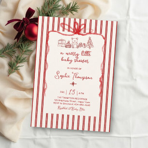 Invitation Joyeuses Rayures de Petit Ruban Rouge de Noël