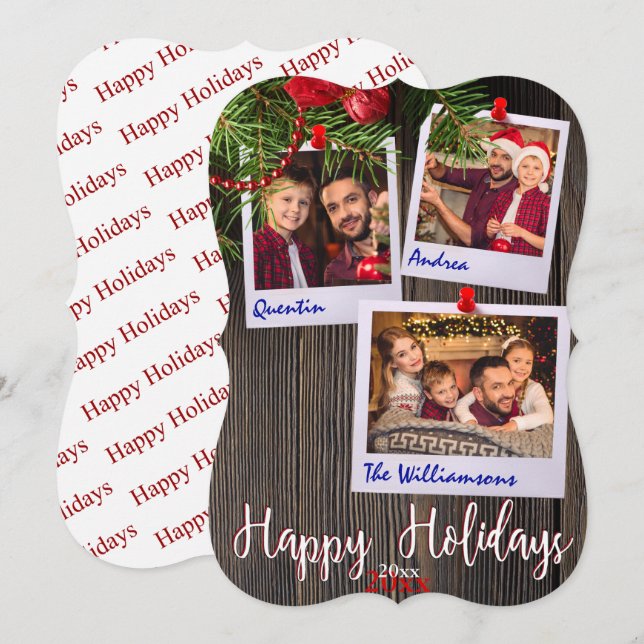 Invitation Joyeuses vacances Rustic Bulletin Board Fancy Phot (Devant / Derrière)