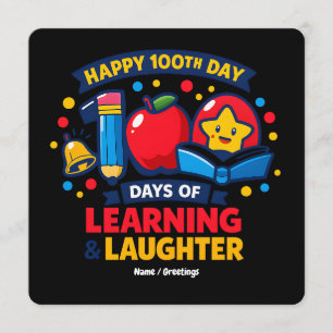 Invitation Joyeux 100e jour d'école Apprentissage et Rires