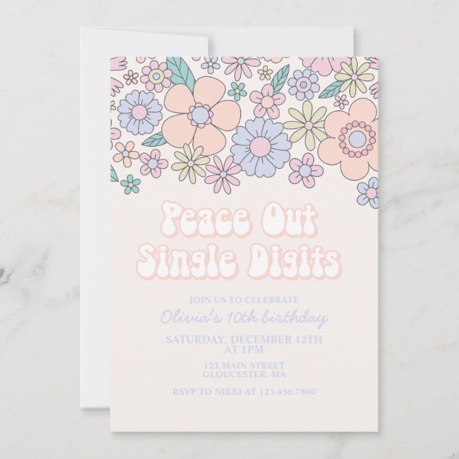 Invitation Joyeux 10e anniversaire Peace Out Single Digits Re (Devant)