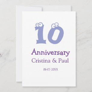 Invitation Joyeux 10ème anniversaire de mariage simple nom mi
