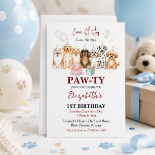 Invitation Joyeux 1er anniversaire au garçon chiot mignon   C