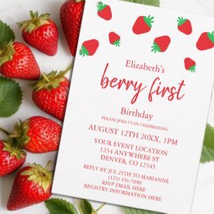 Invitation Joyeux 1er anniversaire aux fruits rouges