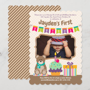 Invitation Joyeux 1er anniversaire Nounours Cupcake Bunting P