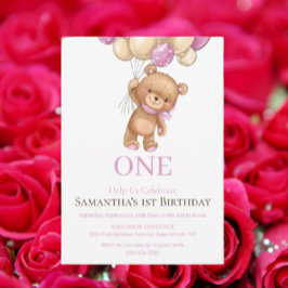 Invitation joyeux 1er anniversaire ours en peluche