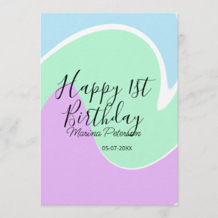 Invitation Joyeux 1er anniversaire rose vert bleu acrylique v