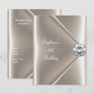 Invitation Joyeux 21e Anniversaire Bijou Diamant Crème Beige