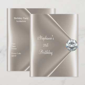 Invitation Joyeux 21e Anniversaire Bijou Diamant Crème Beige