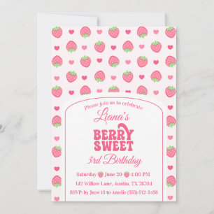 Invitation Joyeux 3e Anniversaire Fille Rose Mignonne Fraise