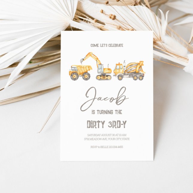 Invitation Joyeux 3ème siècle Thème de construction Anniversa (Créateur téléchargé)