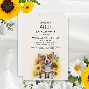 Invitation Joyeux 40e Anniversaire pour un Corgi Mignon avec 