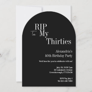 Invitation Joyeux 40e anniversaire RIP 30s Soirée noir et bla