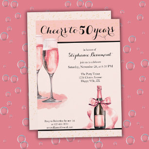 Invitation Joyeux 50 ans Anniversaire Champagne Rose