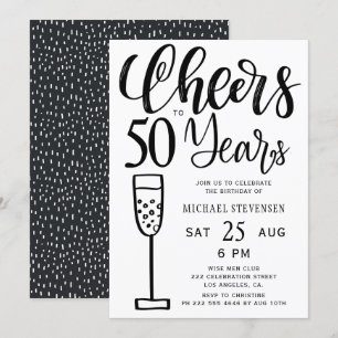Invitation Joyeux 50 ans, fête d'anniversaire en noir et blan