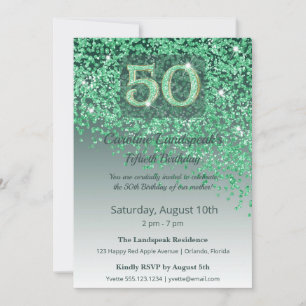 Invitation Joyeux 50e Anniversaire Vert Pailleté