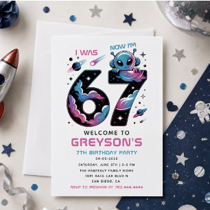 Invitation Joyeux 7e anniversaire dans l'espace Six et sept