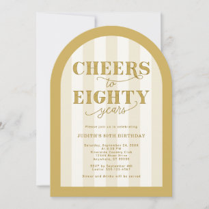 Invitation Joyeux 80e anniversaire avec des rayures dorées él
