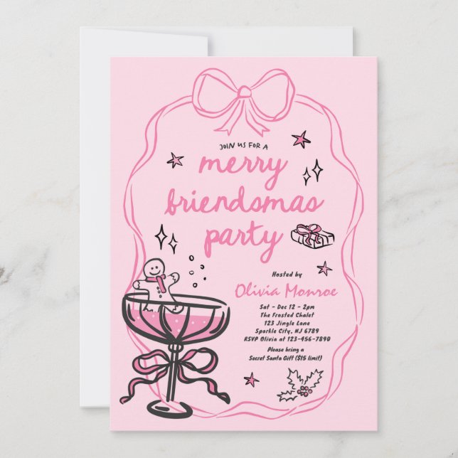 Invitation Joyeux amis Cocktail de Noël Fête de Noël (Devant)