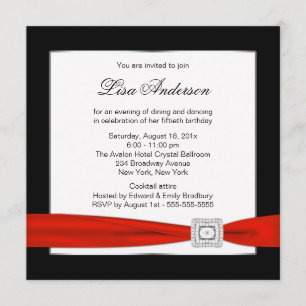 Invitation Joyeux Anniversaire 50 Ans Femme Classe Bijou Noir