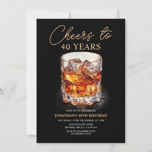 Invitation Joyeux anniversaire à Whiskey Adult Watercolor Fêt
