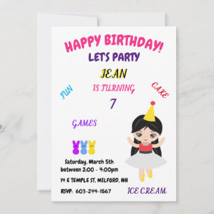 Invitation "Joyeux Anniversaire" Amusement, Jeux, Gâteau, crè