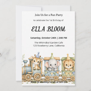 Invitation Joyeux Anniversaire Animaux de Safari Aquarelle Jo