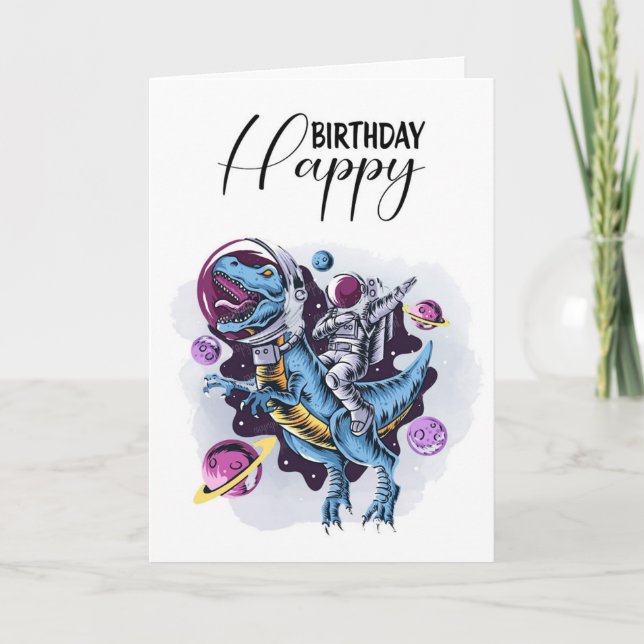 Invitation Joyeux anniversaire - astronaute chevauchant un di (Devant)