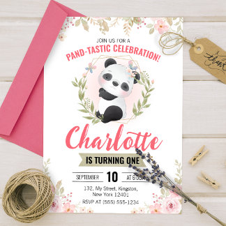 Invitation Joyeux Anniversaire au thème de Panda aux motifs F