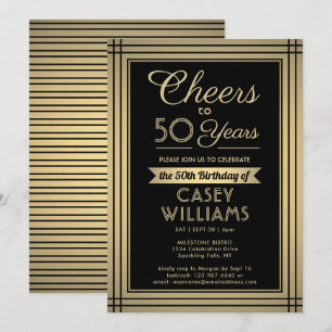 Invitation Joyeux Anniversaire Classique Bordure Noir et Or