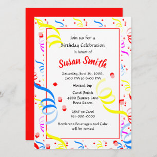 Invitation Joyeux anniversaire Confetti Streamer Party