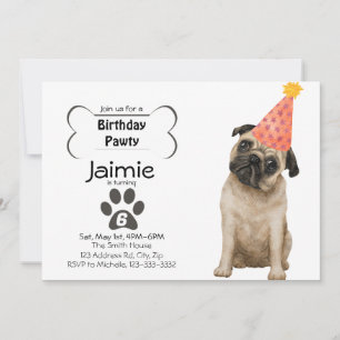 Invitation Joyeux Anniversaire de Chiot Carlin Mignon