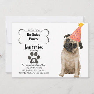 Invitation Joyeux Anniversaire de Chiot Carlin Mignon