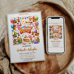 Invitation Joyeux Anniversaire de Hamster Mignon   Hamster po