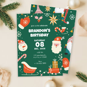 Invitation Joyeux anniversaire de Noël Green Fun
