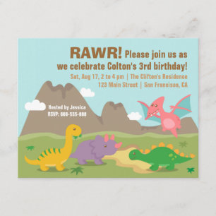 Invitation Joyeux Anniversaire Dinosaure de Couleurs Mignonne
