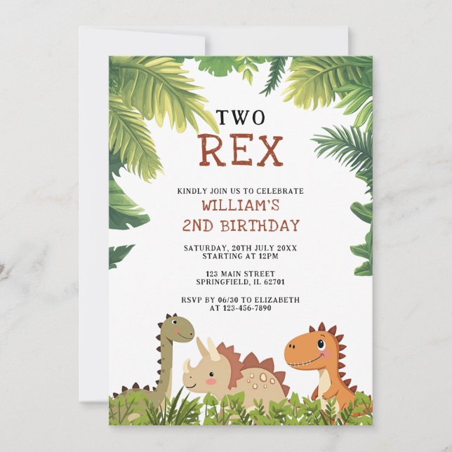 Invitation Joyeux anniversaire dinosaure jurassique deux rex  (Devant)