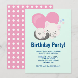Invitation Joyeux Anniversaire Douce Kitty Chat Dormant avec 
