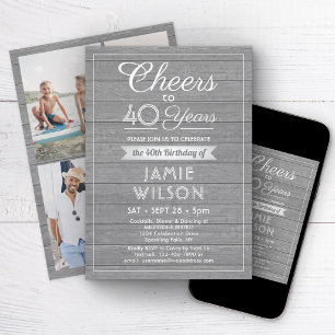 Invitation Joyeux Anniversaire Élégant Bois Gris 4 Photo