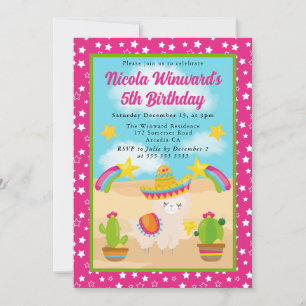 Invitation Joyeux Anniversaire Enfants Lama Été Mignon
