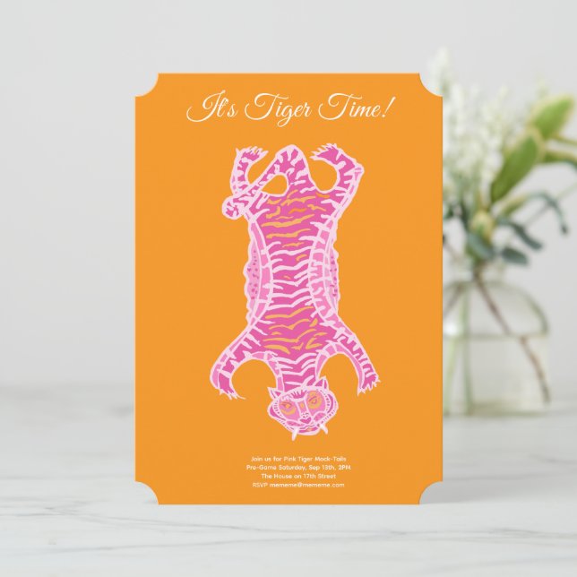 Invitation Joyeux anniversaire et/ou cocktail Tigre rose (Debout devant)