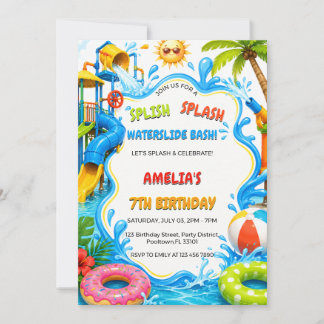 Invitation Joyeux Anniversaire Fête au Parc Aquatique Tropica