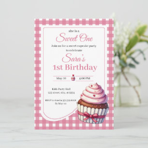 Invitation Joyeux Anniversaire Fille Gâteau Rose 1ère Fête d'