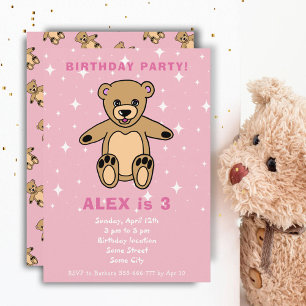 Invitation Joyeux Anniversaire Fille Ourson Rose Mignon