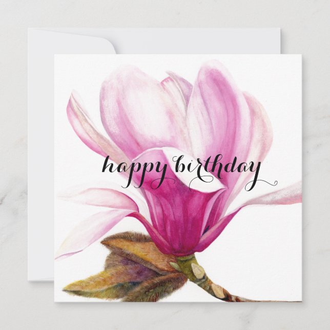 Invitation Joyeux anniversaire : Fleur Magnolia (Devant)