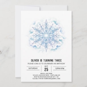 Invitation Joyeux Anniversaire Flocon de Neige Hivernal Glacé